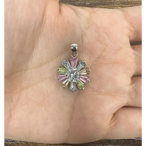 Designer Silver & Multi Colored Cubic Zirconia Pastel Color Flower Pendant! 28 - Picture 6 of 6